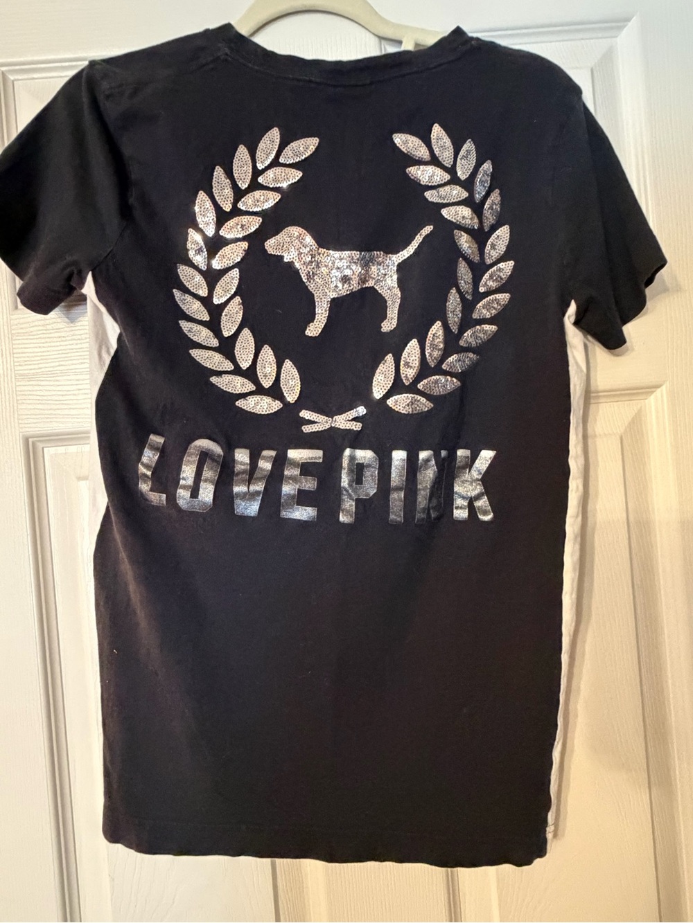 PINK Victoria's Secret Black Tee with Silver Sequin Dog Size XS